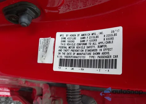 2017 Honda Accord Sport z USA, uszkodzony, nr VIN 1HGCR2F59HA272720